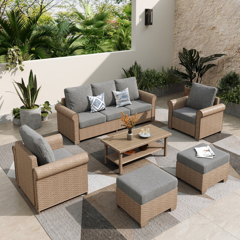 Phi Villa Patio Furniture Classic Garden Wicker Conversation Sofa Set