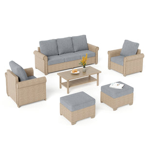 Classic Wicker Garden Sofa Set with Ottomans