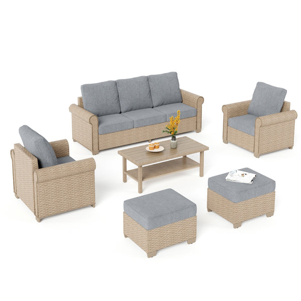 Classic Wicker Garden Sofa Set with Ottomans