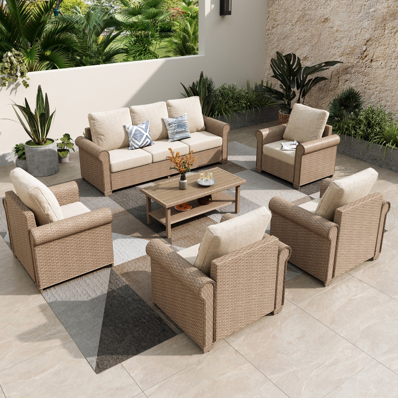Phi Villa Patio Furniture Classic Garden Wicker Conversation Sofa Set