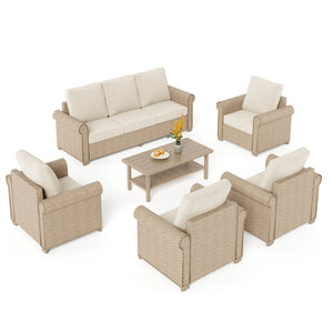 Classic Wicker Garden Sofa Set with Ottomans