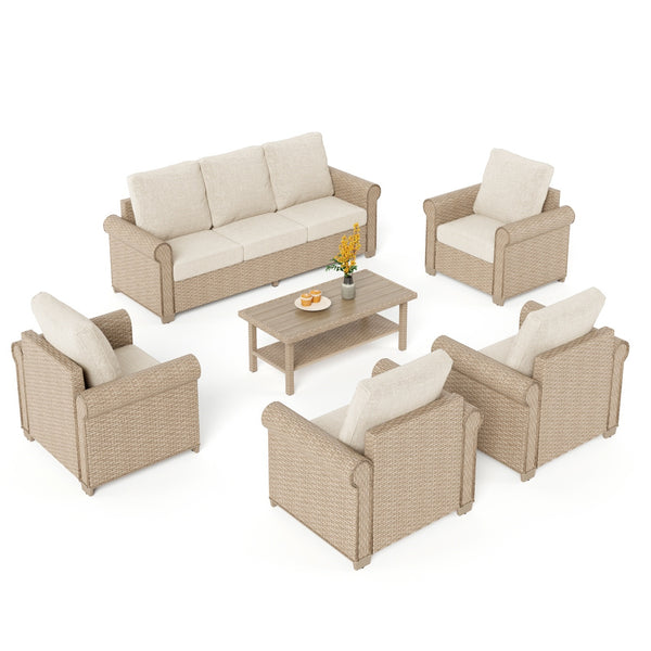Classic Wicker Garden Sofa Set with Ottomans