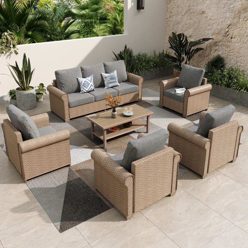 Phi Villa Patio Furniture Classic Garden Wicker Conversation Sofa Set