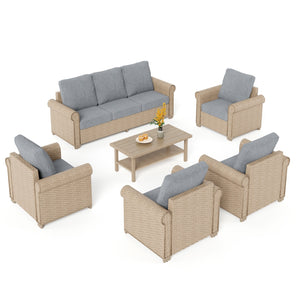 Classic Wicker Garden Sofa Set with Ottomans