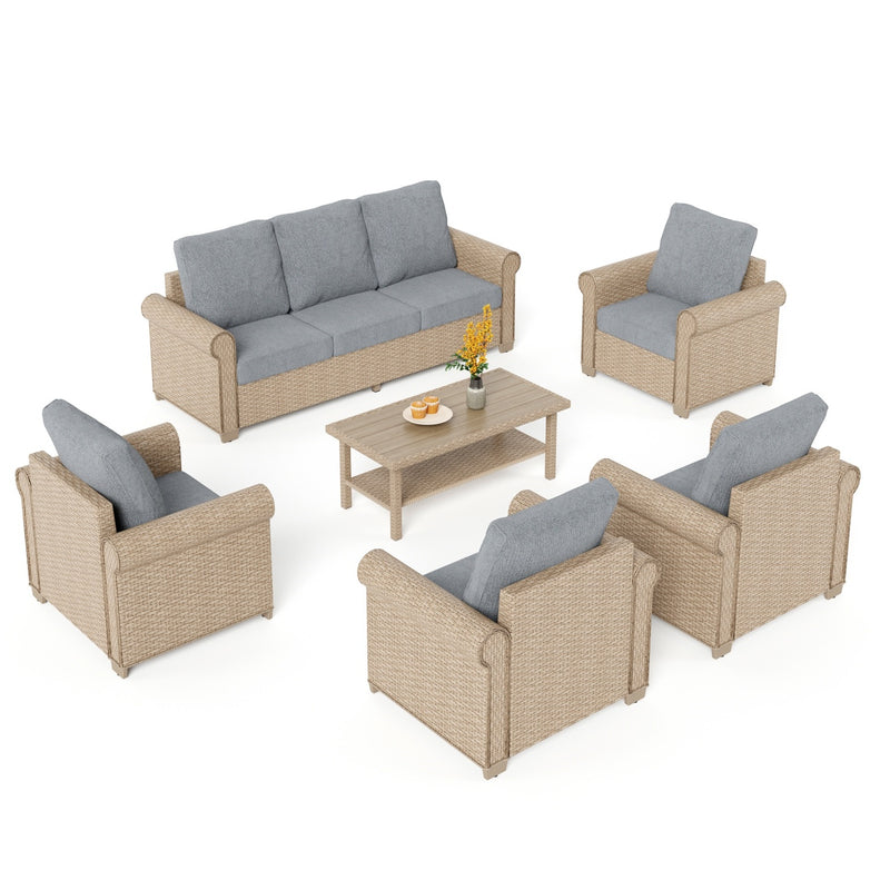 Phi Villa Patio Furniture Classic Garden Wicker Conversation Sofa Set