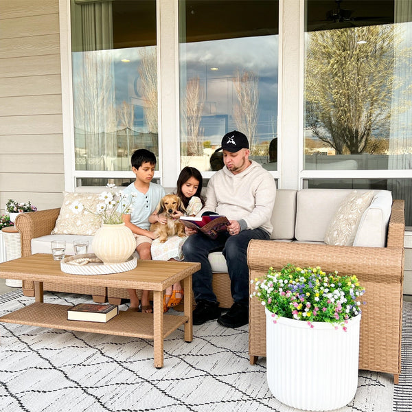 Outdoor Wicker Sectional with Rattan Coffee Table