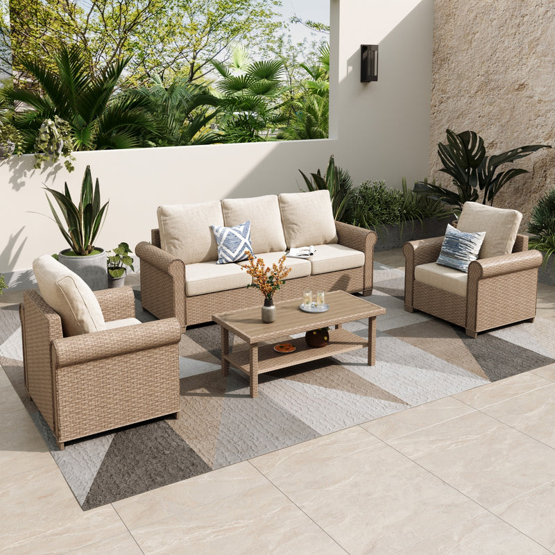 Phi Villa Patio Furniture Classic Garden Wicker Conversation Sofa Set