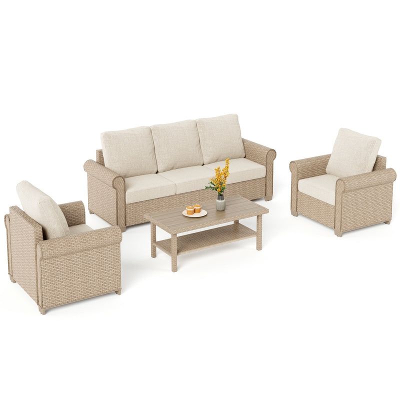 Phi Villa Patio Furniture Classic Garden Wicker Conversation Sofa Set