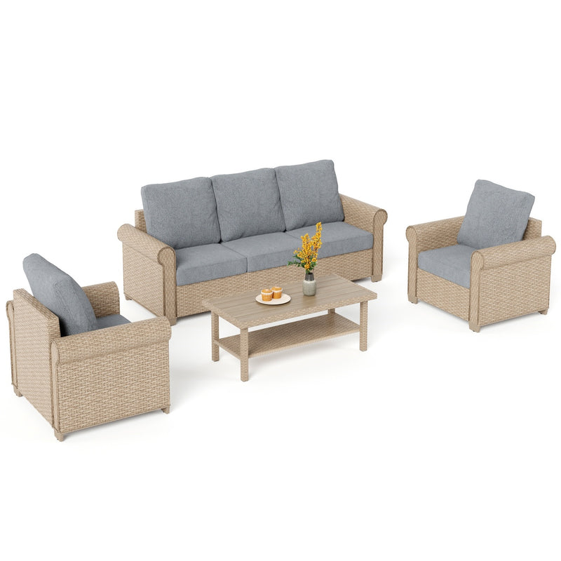 Phi Villa Patio Furniture Classic Garden Wicker Conversation Sofa Set