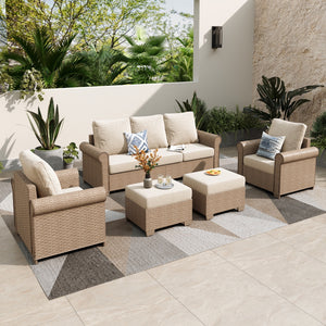 Classic Wicker Garden Sofa Set with Ottomans