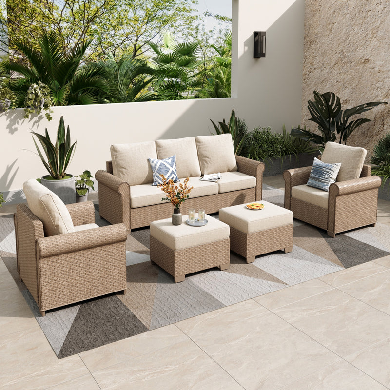 Phi Villa Patio Furniture Classic Garden Wicker Conversation Sofa Set