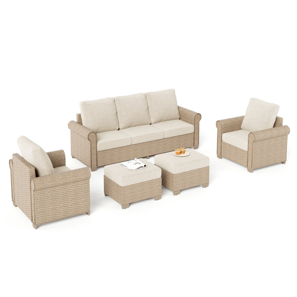 Classic Wicker Garden Sofa Set with Ottomans