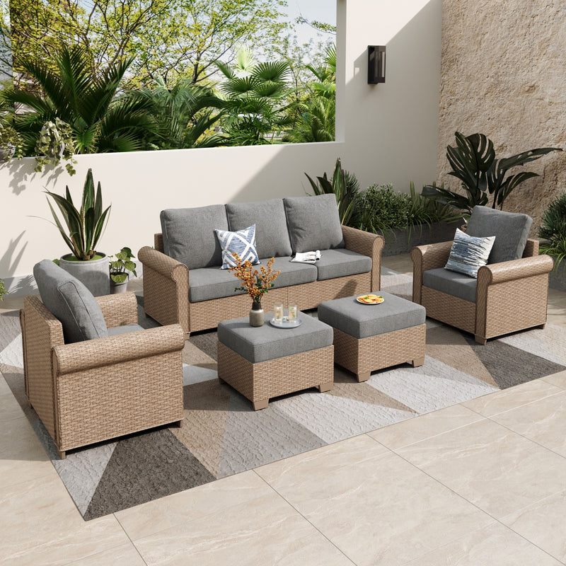 Phi Villa Patio Furniture Classic Garden Wicker Conversation Sofa Set