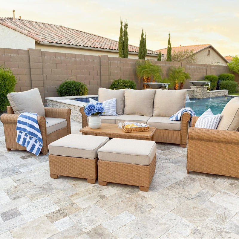 Phi Villa Patio Furniture Classic Garden Wicker Conversation Sofa Set