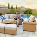 Classic Wicker Garden Sofa Set with Ottomans
