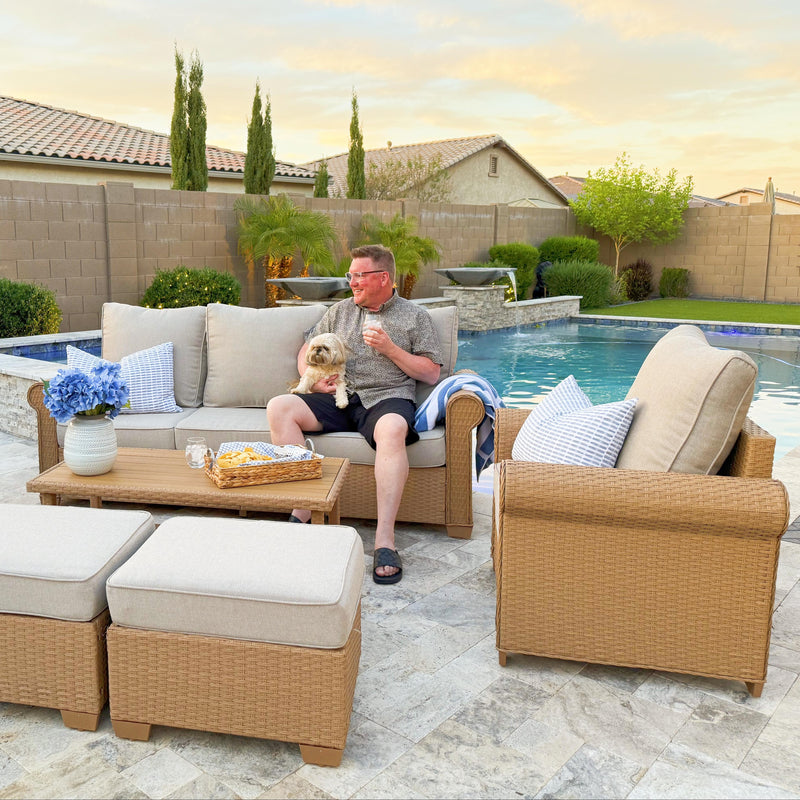 Phi Villa Patio Furniture Classic Garden Wicker Conversation Sofa Set