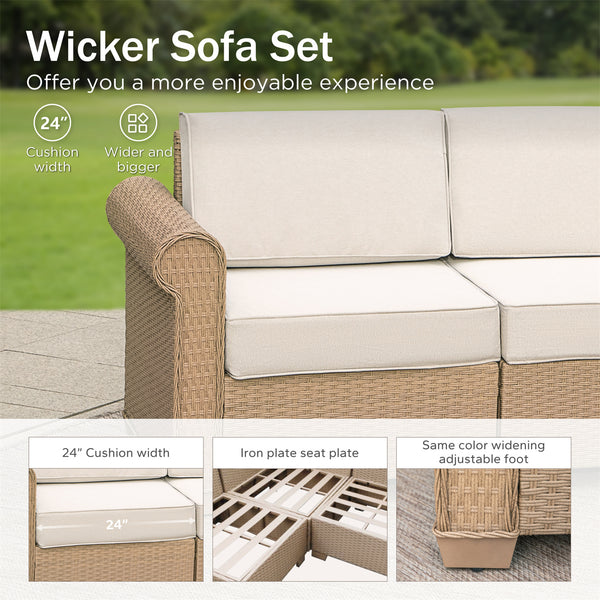 Outdoor Wicker Sectional with Rattan Coffee Table