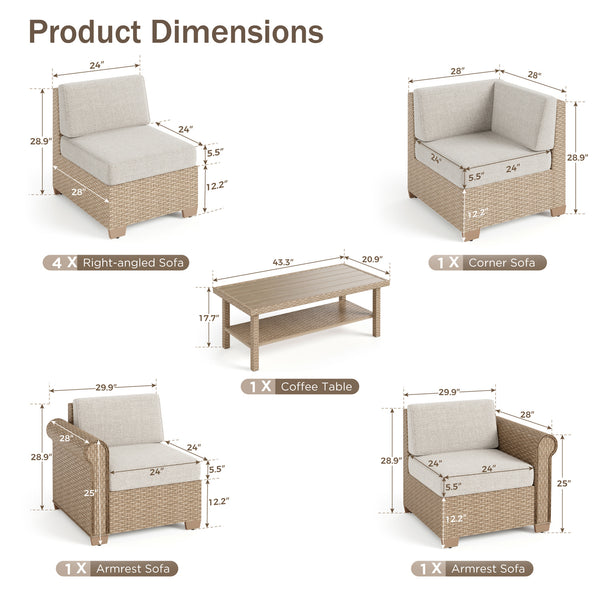 Outdoor Wicker Sectional with Rattan Coffee Table