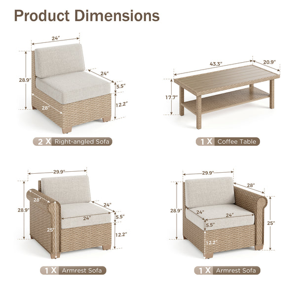Outdoor Wicker Sectional with Rattan Coffee Table