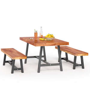 Phi Villa Patio Modern Acacia Wood Dining Set Outdoor Bench Picnic Table