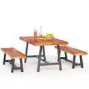 Phi Villa Patio Modern Acacia Wood Dining Set Outdoor Bench Picnic Table