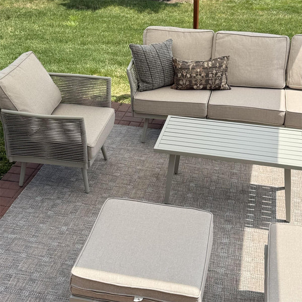 Chic Rope Rattan Patio Sofa Set with Coffee Table
