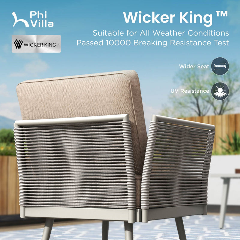 Phi Villa Patio Modern Metal and Rope Rattan Conversation Sofa Set with Coffee Table