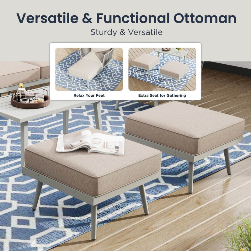 Phi Villa Patio Modern Metal and Rope Rattan Conversation Sofa Set with Coffee Table