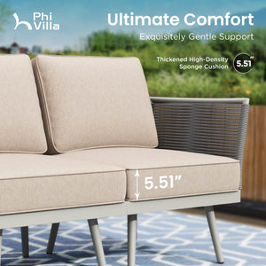 Chic Rope Rattan Patio Sofa Set with Coffee Table