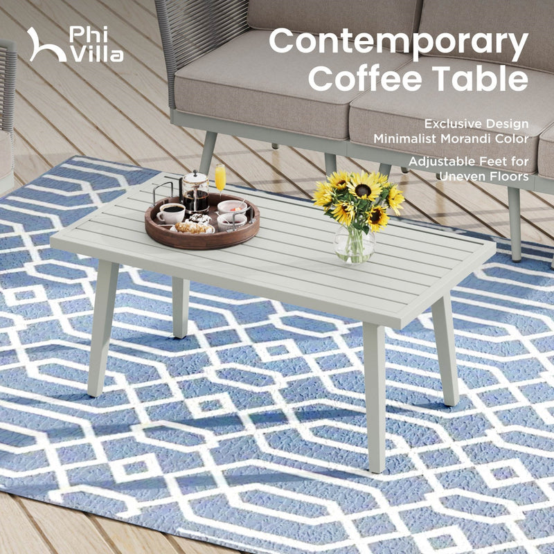 Phi Villa Patio Modern Metal and Rope Rattan Conversation Sofa Set with Coffee Table
