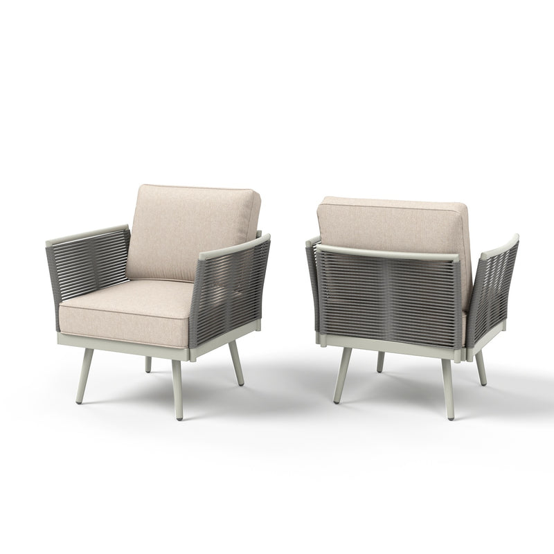 Phi Villa Patio Modern Metal and Rope Rattan Conversation Sofa Set with Coffee Table