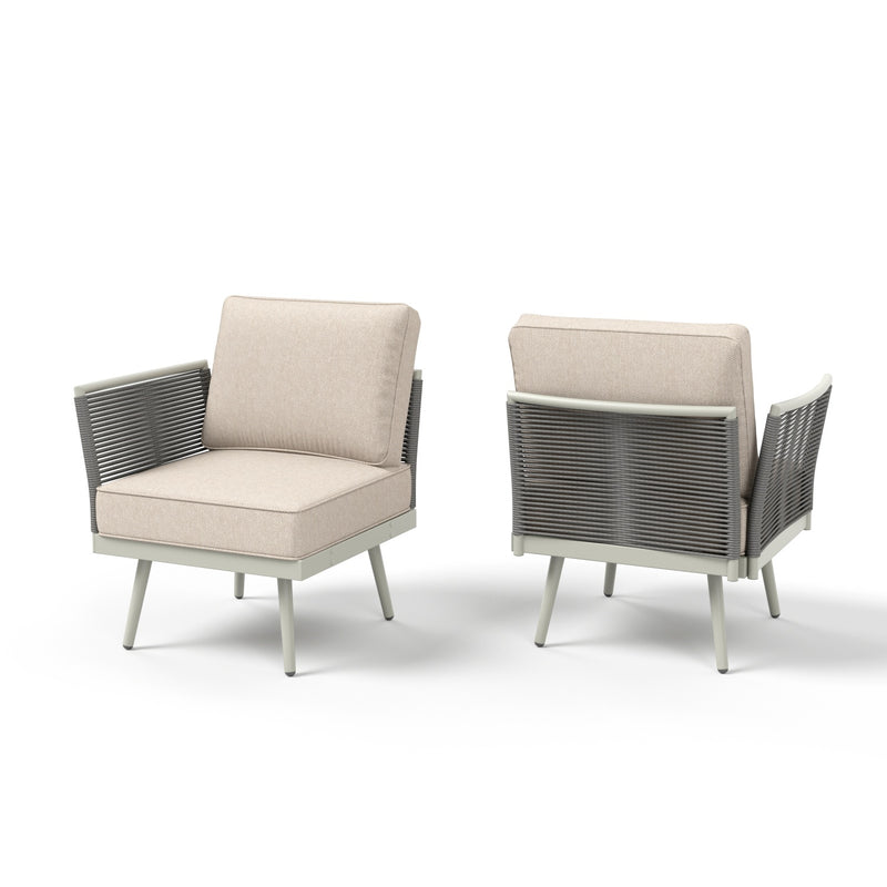 Phi Villa Patio Modern Metal and Rope Rattan Conversation Sofa Set with Coffee Table