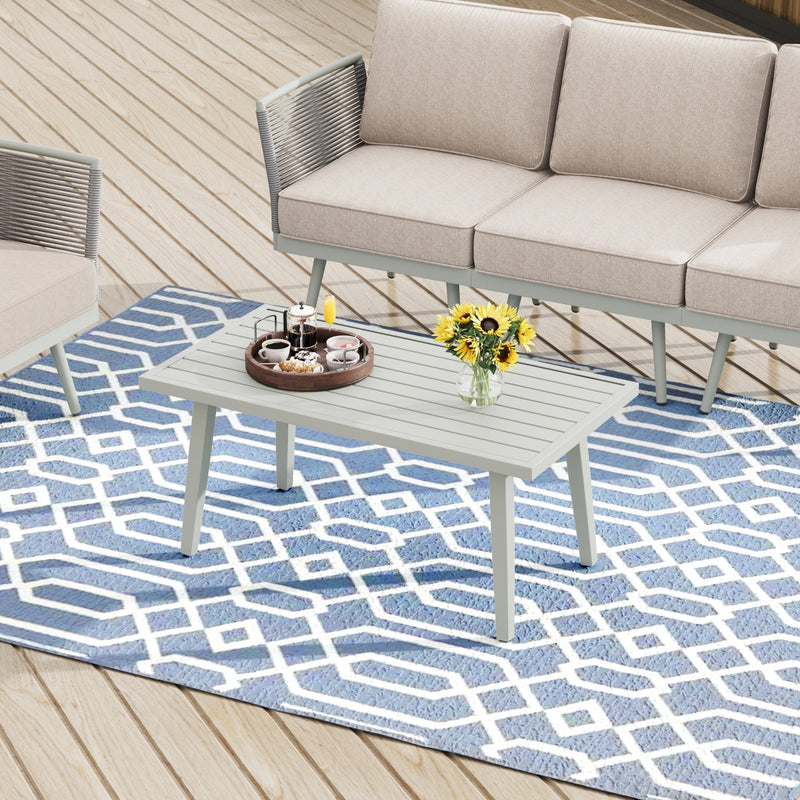Phi Villa Patio Modern Metal and Rope Rattan Conversation Sofa Set with Coffee Table