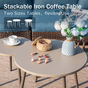 Curved Sectional Sofa Set in Vintage Rattan and Cushions