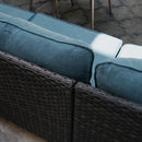 Curved Sectional Sofa Set in Vintage Rattan and Cushions