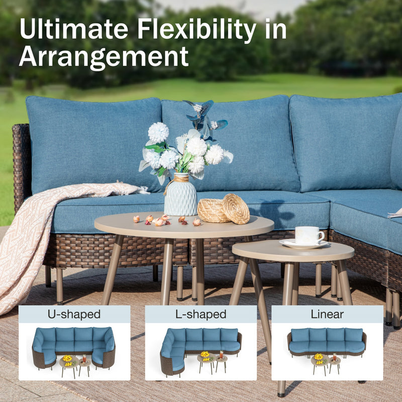 Phi Villa Patio Navy Curved Sectional Wicker Sofa Set