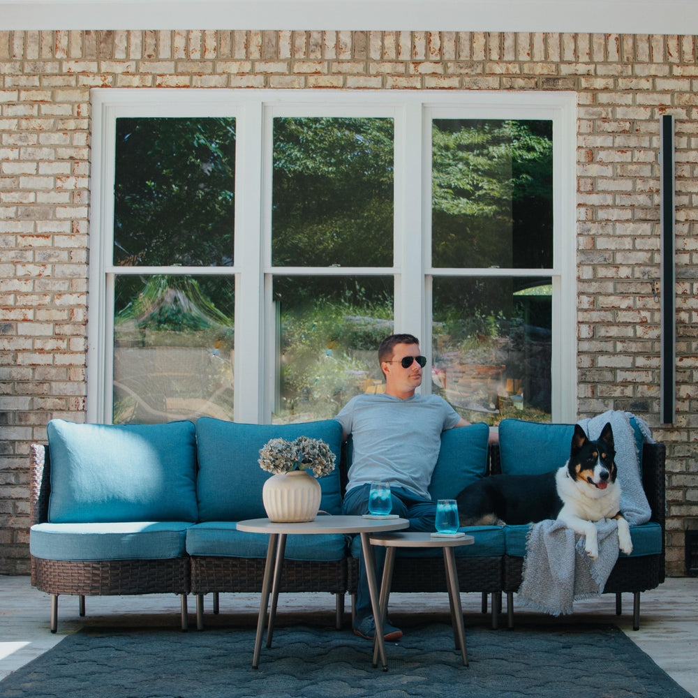 Curved Sectional Sofa Set in Vintage Rattan and Cushions