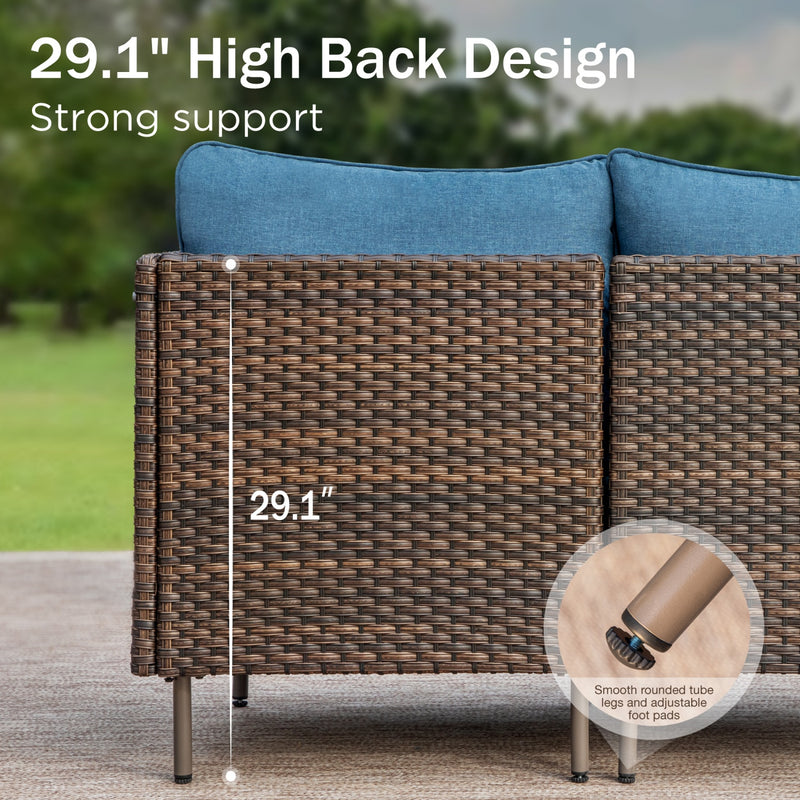 Phi Villa Patio Navy Curved Sectional Wicker Sofa Set