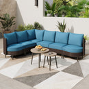 Curved Sectional Sofa Set in Vintage Rattan and Cushions