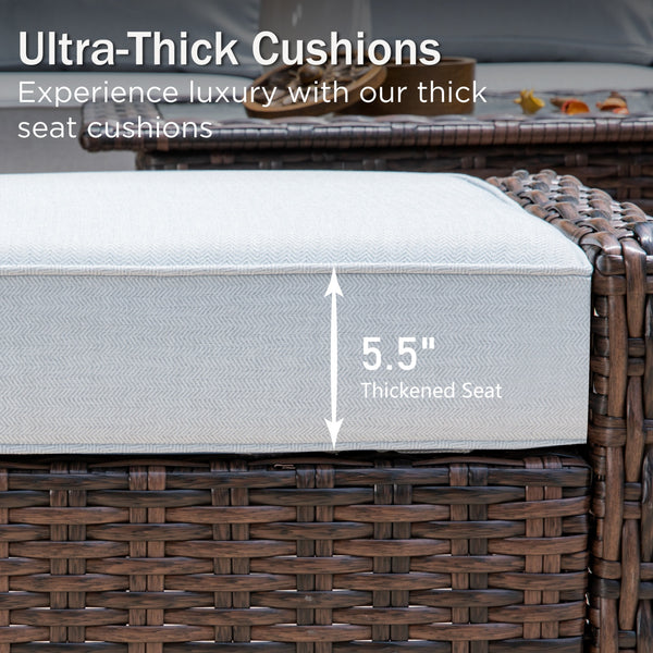 7-Seater Garden Vintage Swivel Rattan Sofa Sets with Wicker Table