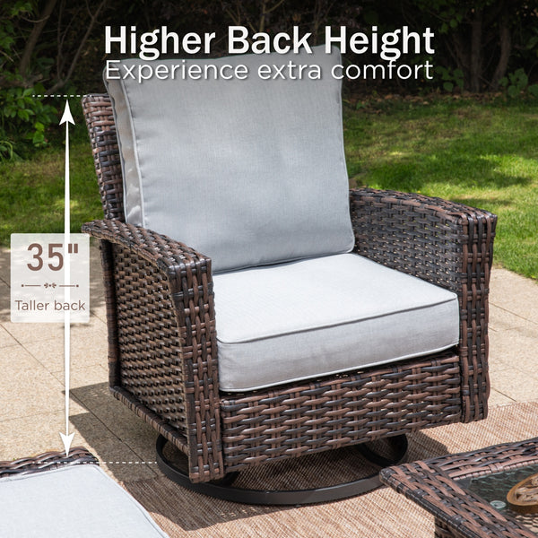 7-Seater Garden Vintage Swivel Rattan Sofa Sets with Wicker Table