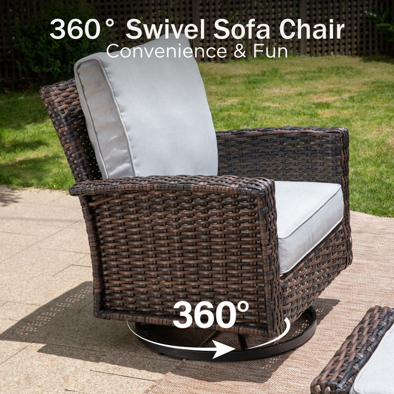 Phi Villa Patio Rattan Furniture Wicker 7-Seater Outdoor Swivel Sofa Sets