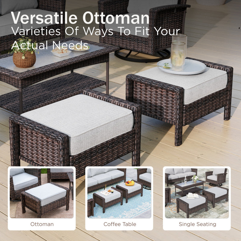 Phi Villa Patio Rattan Furniture Wicker 7-Seater Outdoor Swivel Sofa Sets