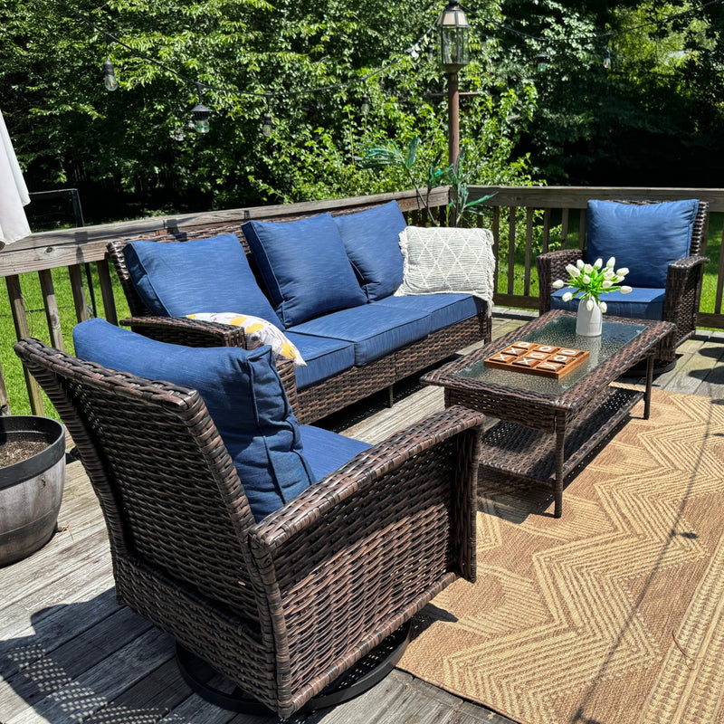 Phi Villa 5-Seater Outdoor Wicker Swivel Sofa Sets with Coffee Table