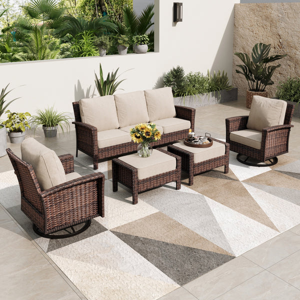 7-Seater Garden Vintage All-Weather Swivel Rattan Sofa Sets