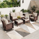 7-Seater Garden Vintage All-Weather Swivel Rattan Sofa Sets