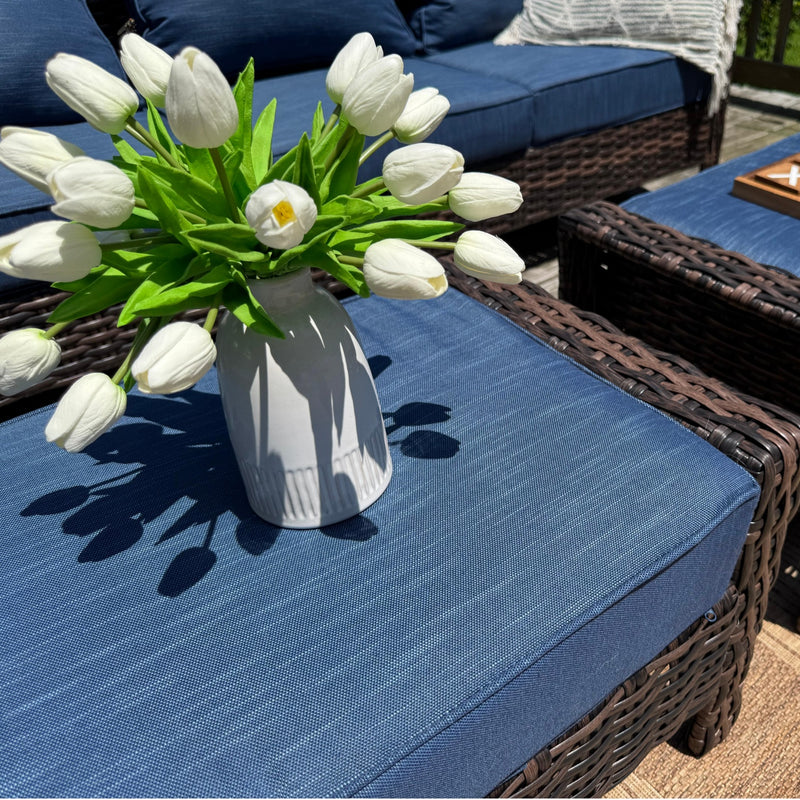 Phi Villa Patio Rattan Furniture Wicker 7-Seater Outdoor Swivel Sofa Sets