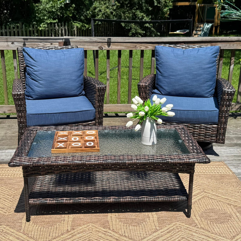 Phi Villa 5-Seater Outdoor Wicker Swivel Sofa Sets with Coffee Table