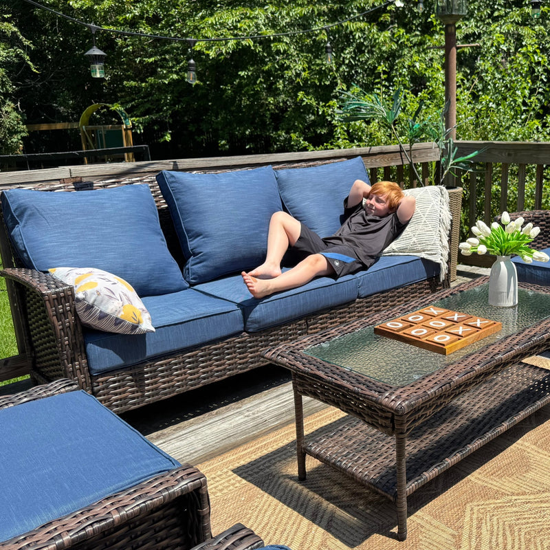 Phi Villa 5-Seater Outdoor Wicker Swivel Sofa Sets with Coffee Table