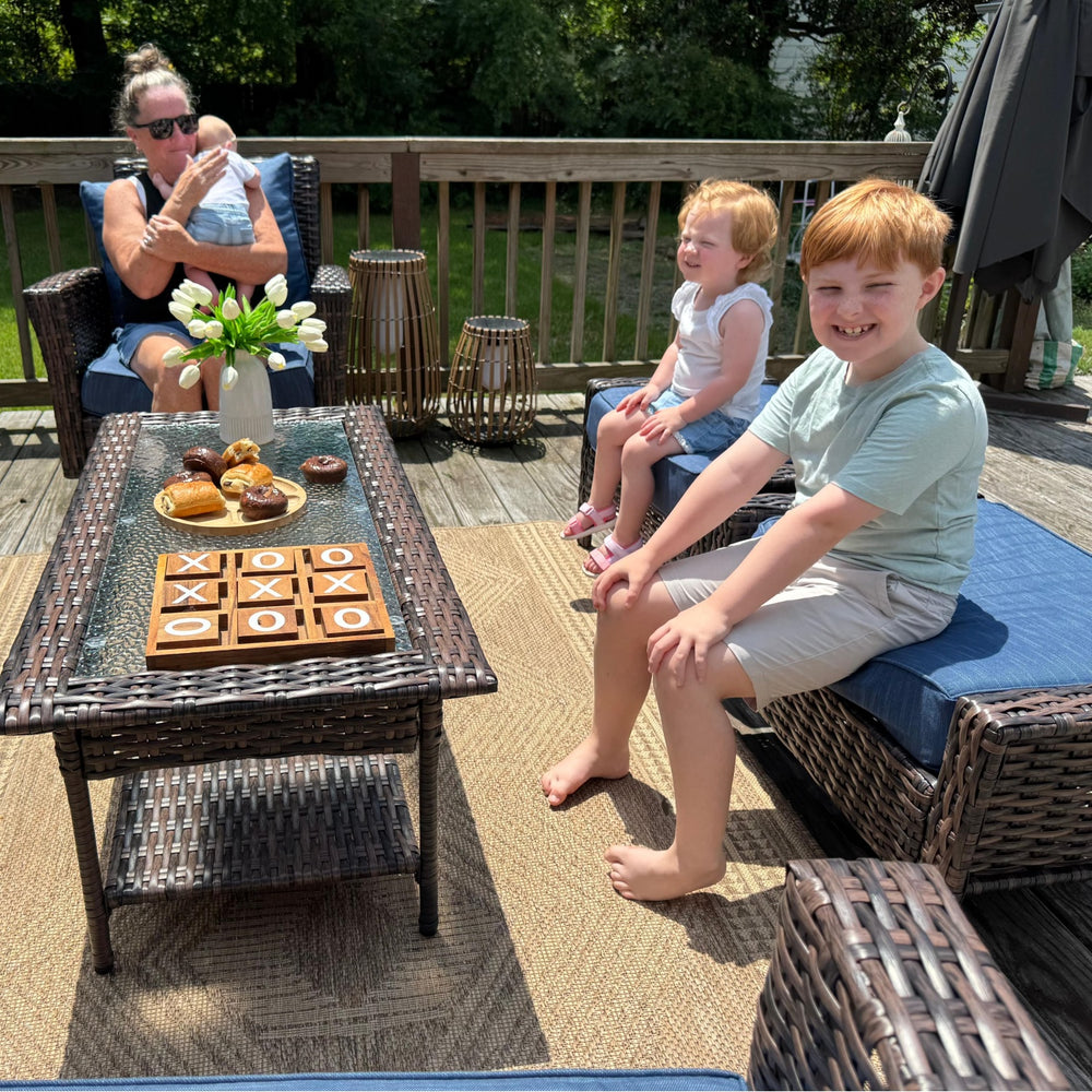 7-Seater Garden Vintage Swivel Rattan Sofa Sets with Ottomans and Table